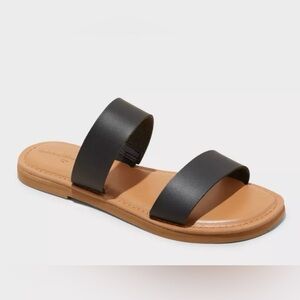 Universal Thread Freya Black Double-Strap Slide Sandal Sz. 7 1/2 W - NWT